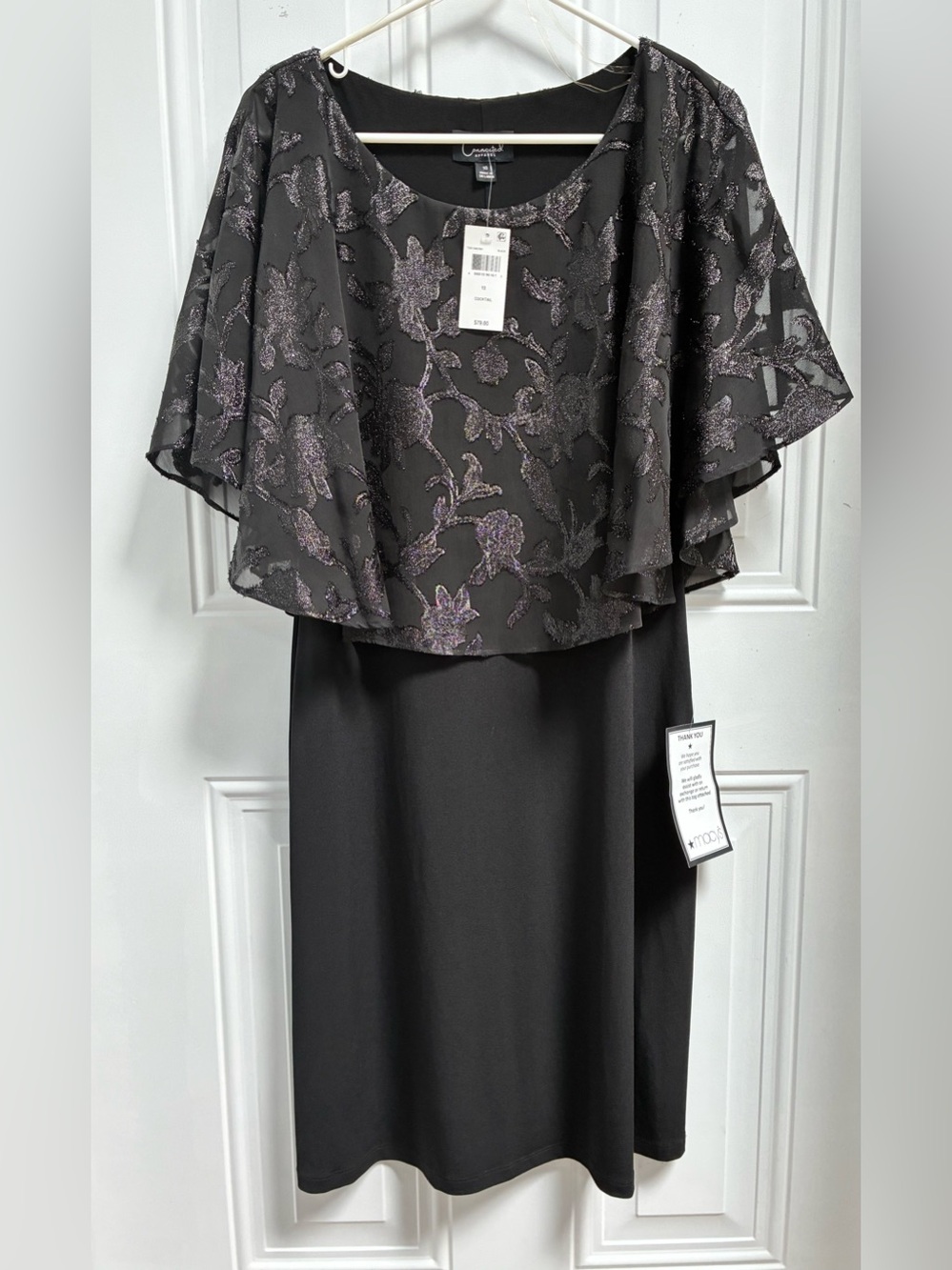 Connected Apparel Floral Jacquard Cape Overlay Cocktail Dress